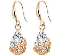 Zircone a Forma di Goccia Orecchini placcati in Argento Fiori delicati Orecchini Vuoti Gioielli, Oro Creativo e utile Fashion Book