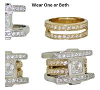 Zirconi Anello 18kt Giallo Oro & Argento Swarovski Quadrato Intercambiabile Band