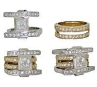 Zirconi Anello 18kt Giallo Oro Argento Swarovski Quadrato Intercambiabile Taglia