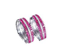 Zirconi autentici, pavé di zirconi cubici fucsia rossi, grandi cerchi rotondi a due lati for gioielli da donna