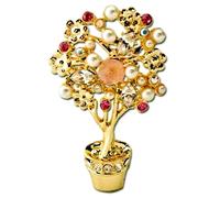 Zirconi Perle Spilla Oro Giallo 18kt Fiore Albero Pin Pietre Rotondo Multi 6.3cm