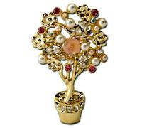 Zirconi Perle Spilla Oro Giallo 18kt Fiore Albero Pin Pietre Rotondo Vari 6.3cm