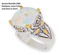 Zirconia Cubica Cavo Anello Argento & 18kt Oro Giallo Cuscino Swarovski Ab