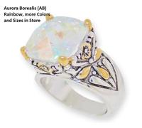 Zirconia Cubica Cavo Anello Argento & 18kt Oro Giallo Cuscino Swarovski Ab