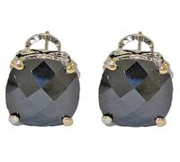Zirconia Cubica Cavo Orecchini Argento 18kt Oro Giallo Omega Retro Nero Cuscino