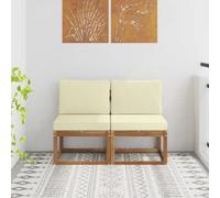 ZIRLANLV Set di Divani Componibili per Esterni in Legno di acacias con Cuscini, Mobili da Esterno in Legno Resistenti Alle Intemperie per Giardino, Cortile, (2x centrali)