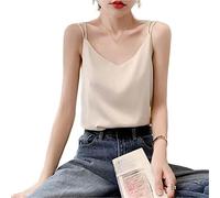 ZIRONG Canotte Raso Donna,Canotta da Donna in Seta Estiva Bianco Avorio Ideale per L'Uso Quotidiano, Viaggi, Lavoro, può Essere Indossata in Tutte Le Stagioni, S