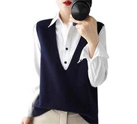 ZIRONG Maglioni Senza Maniche Donna,Gilet Senza Maniche da Donna Maglione Lavorato A Maglia/Misto Lana Blu Navy Maglione Senza Maniche con Scollo A V Profondo/Maglione Interno Primaverile Canotte,M