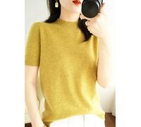 ZIRONG Maglioni Senza Maniche Donna,Maglione A Maniche Corte da Donna Giallo Senape/Maglione A Maniche Corte A metà Dolcevita/Maglioni A Maniche Corte in Misto Lana,XL