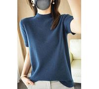 ZIRONG Maglioni Senza Maniche Donna,Maglione A Maniche Corte da Donna/Top A Maniche Corte A metà Dolcevita/Blu Navy Maglioni A Maniche Corte in Misto Lana, XXL