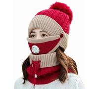 Zisemeil Set di sciarpa per cappello a maglia antivento invernale per tempo freddo, copertura per viso in morbido cotone per uomo e donna, rosso, Taglia unica