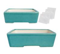 Zisha - Set di 2 vasi per bonsai in argilla bianca, smaltati, per piante grasse, colore: blu