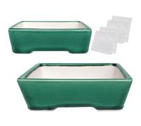 Zisha - Set di 2 vasi per bonsai in argilla bianca, smaltati, per piante grasse, colore: Verde