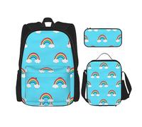 ZISHAK Rainbow Clouds - Zaino leggero con stampa di gocce di pioggia, borsa termica per il pranzo, 3 pezzi, zaino da giorno