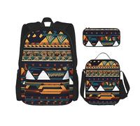 ZISHAK Zaino leggero con stampa etnica africana borsa termica portapranzo borsa combinata, tre pezzi, zaino da giorno