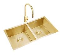 zishuo shop Lavelli da Cucina, con Rubinetto Estraibile, Lavello da Cucina a Doppia Vascar Bar, Installazia Incasso o Sottotop, Acciaio Inossidabile Spazzolato, Facile da Pulire/Oro/80 * 45 cm