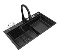 zishuo shop Lavelli da Cucina, Lavello Singolo Quadrato in Acciaio Inossidabile 304, con Rubinetto Estraibile, Lavello da Bar, Installazia Incasso o Sottotop, Facile da Pulire/Nero/80 * 50 cm
