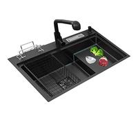 zishuo shop Lavelli da Cucina, Lavello Singolo Quadrato in Acciaio Inossidabile 304, con Rubinetto Estraibile, Installazia Incasso o Sottotop, Facile da Pulire/Nero/80 * 50 cm