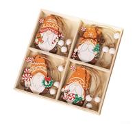 ZiStarlilife 12 ornamenti in legno per albero di Natale con simpatiche coppie di biscotti e statuette di Babbo Natale senza volto, decorazione per la casa e le vacanze, decorazione da appendere (E)