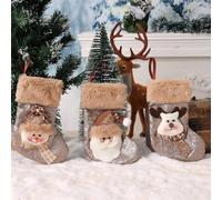 ZiStarlilife Calze di Natale, 3 pezzi, Babbo Natale, pupazzo di neve, renna, decorazioni per le vacanze, per casa, ufficio, camino, albero, decorazione per feste festive, in iuta non tessuta, 17 cm x