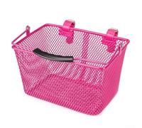 ZiStarlilife Cestino per bicicletta per bambini, cestino anteriore per manubrio con manico, in ferro, facile da installare, per bici da bambini, tricicli, nero, rosa, 24,5 x 18 x 14 cm (rosa)