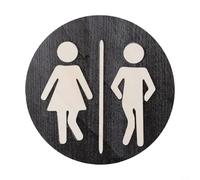 ZiStarlilife Confezione da 1 cartello rotondo in legno per bagno, targa creativa da parete per WC, decorazione per la casa, decorazione rustica 3D da appendere alla porta, stile fattoria (nero)