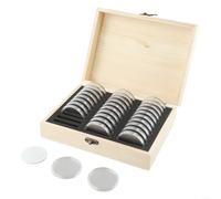 ZiStarlilife Contenitore per monete vintage in legno con cuscinetti regolabili per 30/50/100 monete, protezione a doppio strato contro l'ossidazione, adatto a diametri da 12 a 46 mm (30 pezzi)