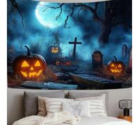 ZISTRCBAO Arazzo Da Parete Con Lapide Lanterna A Forma Di Zucca Albero Appassito 150x100cm | Arazzo Halloween Oscuro Arte Muraria Soggiorno Camera Da Letto Dormitorio Decorazione, Ciano