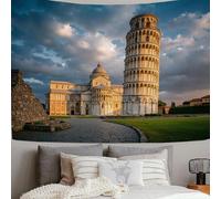 ZISTRCBAO Arazzo Da Parete Con Torre Pendente Di Pisa Italia, Arazzo Da Parete Grande Edificio Storico Classico, Poliestere Da Paretes Beige per Camere Da Letto, Dormitori, Stanze Da Letto, 100x75cm