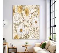 ZISTRCBAO Arte Murale Rustica Margherita Rosa, Stampa Su Tela Di Floreale Vintage, Arte Muralesu Tela Della Parete Decor Murale per Camera Da Letto Bagno Soggiorno 40×50 cm Senza Cornice, Crema