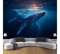 ZISTRCBAO Carta Da Parati Fotografica Balena Dell'Oceano, Tema Oceano Sognante Poster Giganti Da Parete, Blu Fotomurale Carta Parati per Decorazione Da Muro per Soggiorno 150x105cm