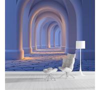 ZISTRCBAO Carta Da Parati Fotografica Corridoio Ad Arco, Architettura 3D Poster Giganti Da Parete, Blu Fotomurale Carta Parati per Decorazione Da Muro per Soggiorno 300x210cm
