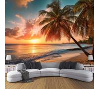 ZISTRCBAO Carta Da Parati Fotografica Tramonto Sulle Palme Del Mare, Paesaggio Estivo Della Spiaggia Carta Da Parati Fotomurale per Soggiorno Camera Da Letto Studio Decorazione Da Parete, 400x280cm