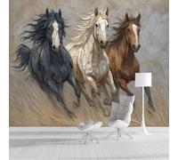 ZISTRCBAO Carta Da Parati Fotografica Tre Cavalli In Corsa, Arte In Rilievo 3D Poster Giganti Da Parete, Marrone Scuro Fotomurale Carta Parati per Decorazione Da Muro per Soggiorno 300x210cm