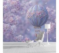 ZISTRCBAO Carta Da Parati Panoramica Mongolfiera Floreale, Arte Fantasy Carta Da Parati in Seta per Camera Da Letto Soggiorno Camera Dei Bambini Decorazione Da Parete 350x256cm, Rosa Viola