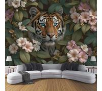 ZISTRCBAO Carta Da Parati Panoramica Tigre Nella Giungla, Realismo Animale Retrò Carta Da Parati in Seta per Camera Da Letto Soggiorno Camera Dei Bambini Decorazione Da Parete 150x105cm, Verde Scuro