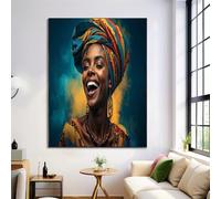 ZISTRCBAO Donna Africana Che Indossa Il Velo Dipinto Su Tela, Arte Murale Ritratto Verticale Camera Da Letto, Stampe Decorazione Da Parete 70×100 cm Unframe Wall Art Home Ufficio Decorazione, Marrone
