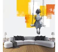 ZISTRCBAO Donna Sull'Altalena Carta Da Parati Panoramica in Seta, Giallo Carta Da Parati 200x140cm, Moderno Semplice Decorazioni Da Parete per Camera Da Letto Soggiorno Poster Da Parete