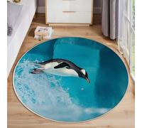 ZISTRCBAO Ghiacciaio Dei Pinguini Tappeto Rotondo 120cm, Realismo Animale Tappeto Rotondo per Soggiorno, Lavabile in Lavatric Antiscivolo per Camera Da Letto E Divano, Blu