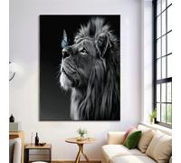ZISTRCBAO Leone Farfalla Poster E Stampe, Nero Decorazione Murale, Primo Piano Dell'Animale Opere D'arte Su Tela, Stampe E Poster per La Decor Del Soggiorno 60×90 cm Senza Cornice