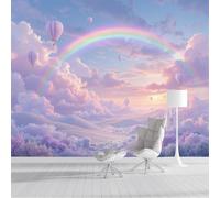 ZISTRCBAO Mongolfiera Arcobaleno Nuvola Carta Da Parati Panoramica in Seta, Rosa Viola Carta Da Parati 350x256cm, Tema Sognante Decorazioni Da Parete per Camera Da Letto Camera Dei Bambini
