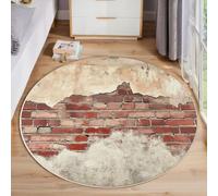 ZISTRCBAO Muro Di Mattoni Marroni Tappeto Rotondo 80cm, Annata Soggiorno Tappeti, Tappetini Antiscivolo Tappeto per Salotto Cucina Casa Zona Balcone Tappet Tavolino, Marrone
