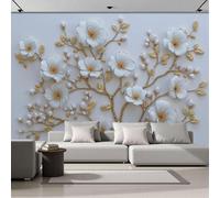 ZISTRCBAO Panorama Carta Da Parati Rami Di Ciliegio In Fiore 3D 200x140cm, Tessuto Di Seta Carta Parati Arte In Rilievo Retrò, Fotomurale Moderna Decorazione Da Parete per Camera Da Letto Soggiorno