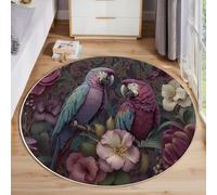 ZISTRCBAO Pappagallo Ibisco Tappeto Rotondo 180cm, Stile Giungla Esotica Tappeto Rotondo per Soggiorno, Viola Tappeti Morbido Lavabile Antiscivolo per Camera Da Letto Soggiorno Corridoio