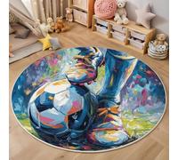 ZISTRCBAO Piede Su Un Pallone Da Calcio Tappeto Rotondo 120cm, Stile Di Pittura A Olio Tappeto Rotondo per Soggiorno, Colorato Tappeti Morbido Lavabile per Stanza Dei Bambini Sala Giochi