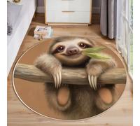 ZISTRCBAO Pigrizia Tappeto Da Salotto Rotondo 100cm, Animale Dei Cartoni Animati Antiscivolo Lavabile a Pelo Corto Tappeto Della Decorazione Della Camera Da Letto Del Soggiorno, Marrone Chiaro