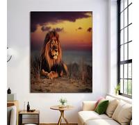 ZISTRCBAO Prateria Dei Leoni Poster E Stampe, Marrone Scuro Decorazione Murale, Primo Piano Dell'Animale Opere D'arte Su Tela, Stampe E Poster per La Decor Del Soggiorno 40×50 cm Senza Cornice