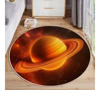 ZISTRCBAO Saturno Tappeti Para Dormitorio, Spazio Cosmico Da Sogno Morbido Antiscivolo Tappeto Rotondo, Arancia Tappeto Rotondo per Cucina Casa Zona Balcone Tappet Tavolino, 100cm