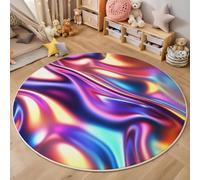ZISTRCBAO Sfondo Olografico Arcobaleno Tappeto Rotondo 120cm, Astratto Moderno Tappeto Rotondo per Soggiorno, Lavabile in Lavatric Antiscivolo per Camera Da Letto E Divano, Multicolore