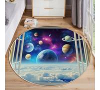 ZISTRCBAO Spazio Finestra 3D Tappeto Da Salotto Rotondo 160cm, Universo Dei Sogni Antiscivolo Lavabile a Pelo Corto Tappeto Della Decorazione Della Camera Da Letto Del Soggiorno, Blu
